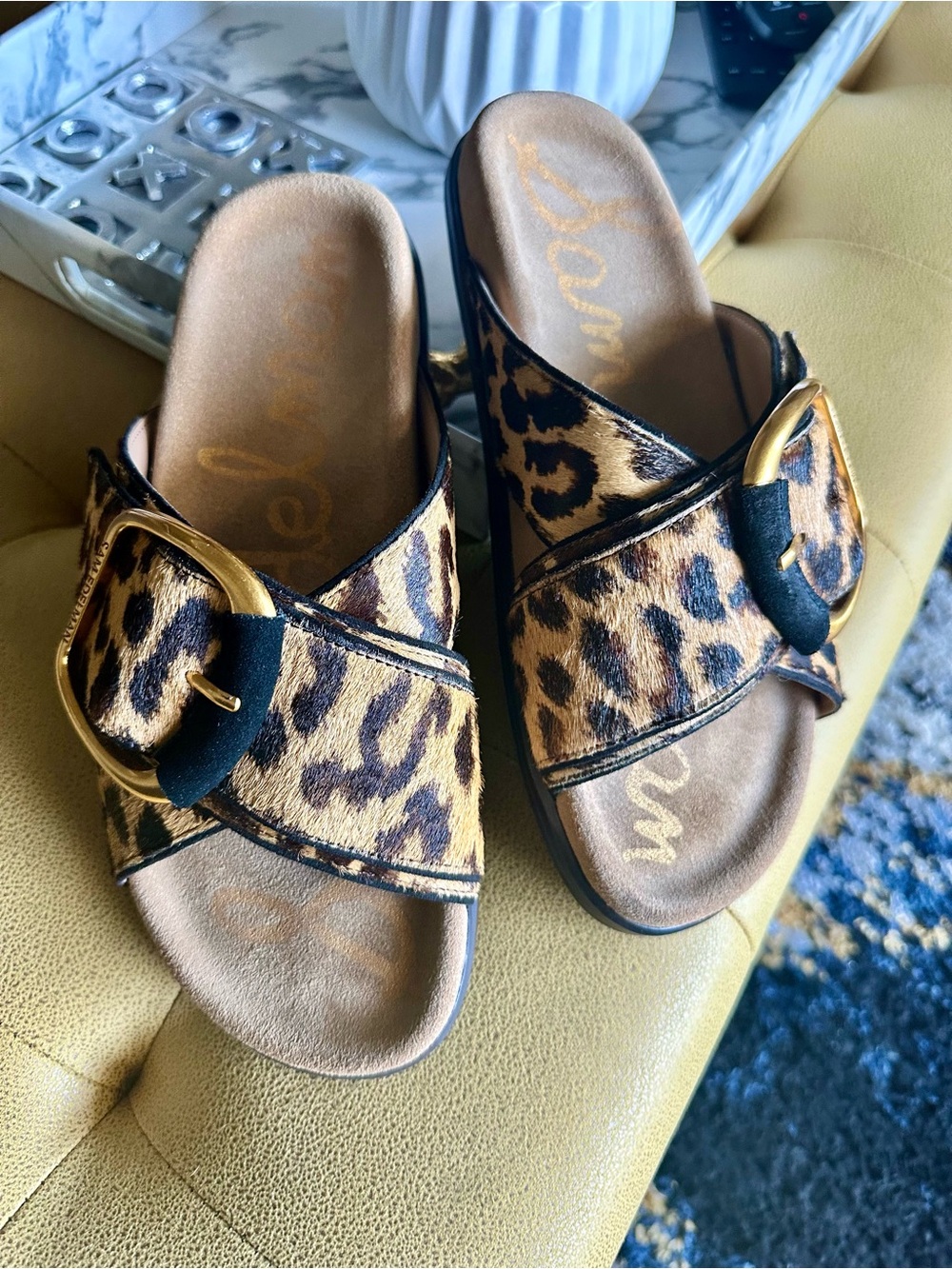 Darla Gold Buckle Leopard Slides 9.5 - Picture 6 of 7